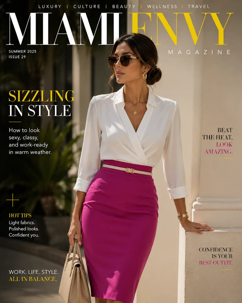 Pop of color pink pencil skirt professional work outfit for women