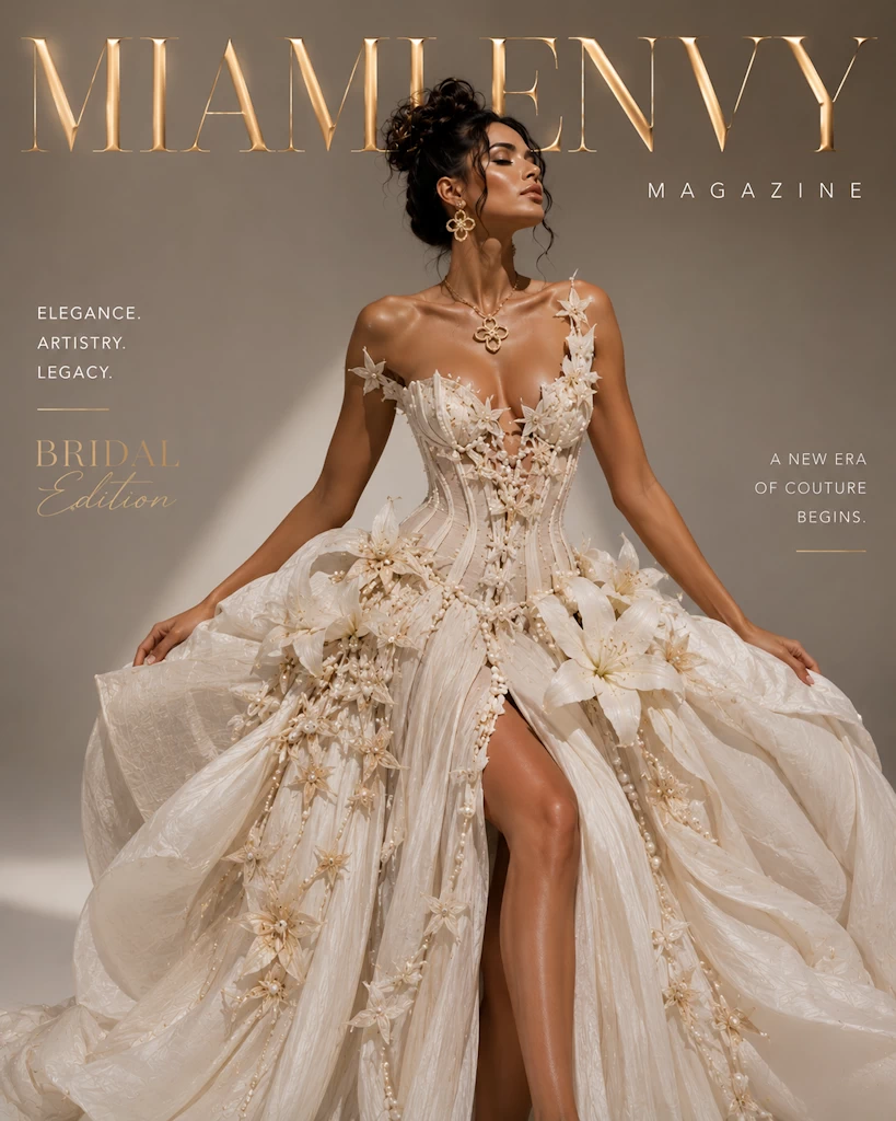 Luxury bridal gown closeup with pearls and chiffon