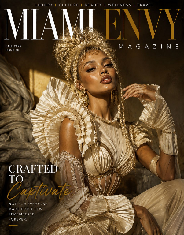 Avant-garde couture model cover for Miami Envy Magazine