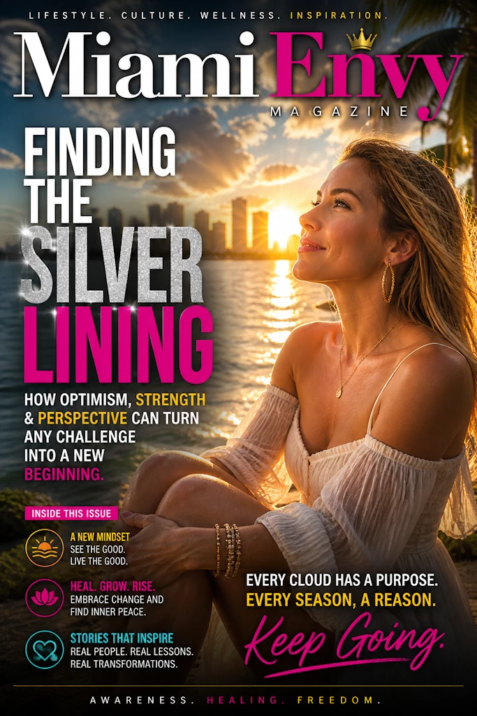 Miami Envy Magazine cover about finding the silver lining and turning life lessons into growth