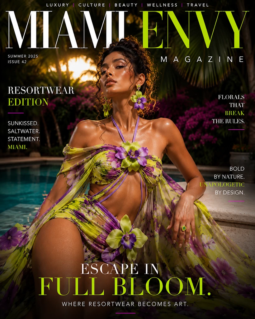 Miami Envy couture resortwear cover with orchid fashion