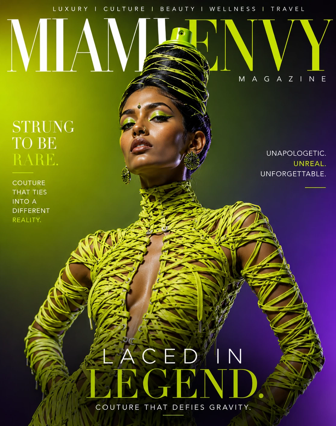 Miami Envy shoestring couture fashion cover offering creative Halloween styling inspiration